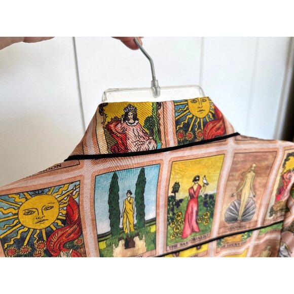 Alice + Olivia Tarot Card Alfie Silk Blouse Collared Top Mystical Print Shirt XS - Picture 9 of 14